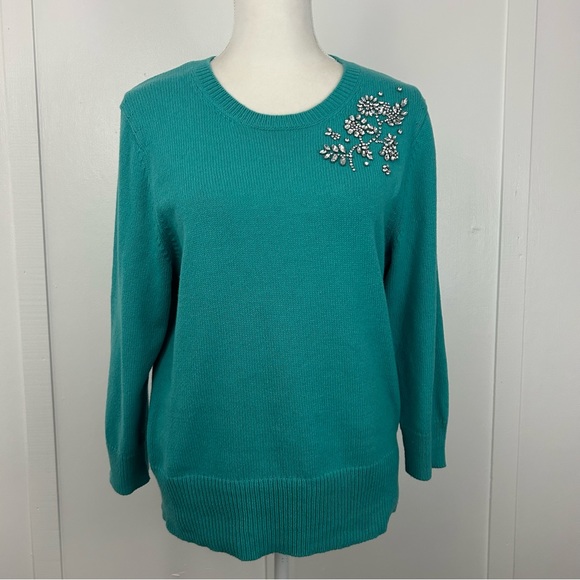 Talbots Sweaters Talbots Womens Knit Sweater Teal Rhinestone
